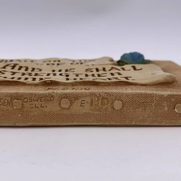 Scroll Heavy Plaque Wait on the Lord Psalm 27:14 H.A. Larsen 1946 Chalk Plaster - Picture 3 of 12